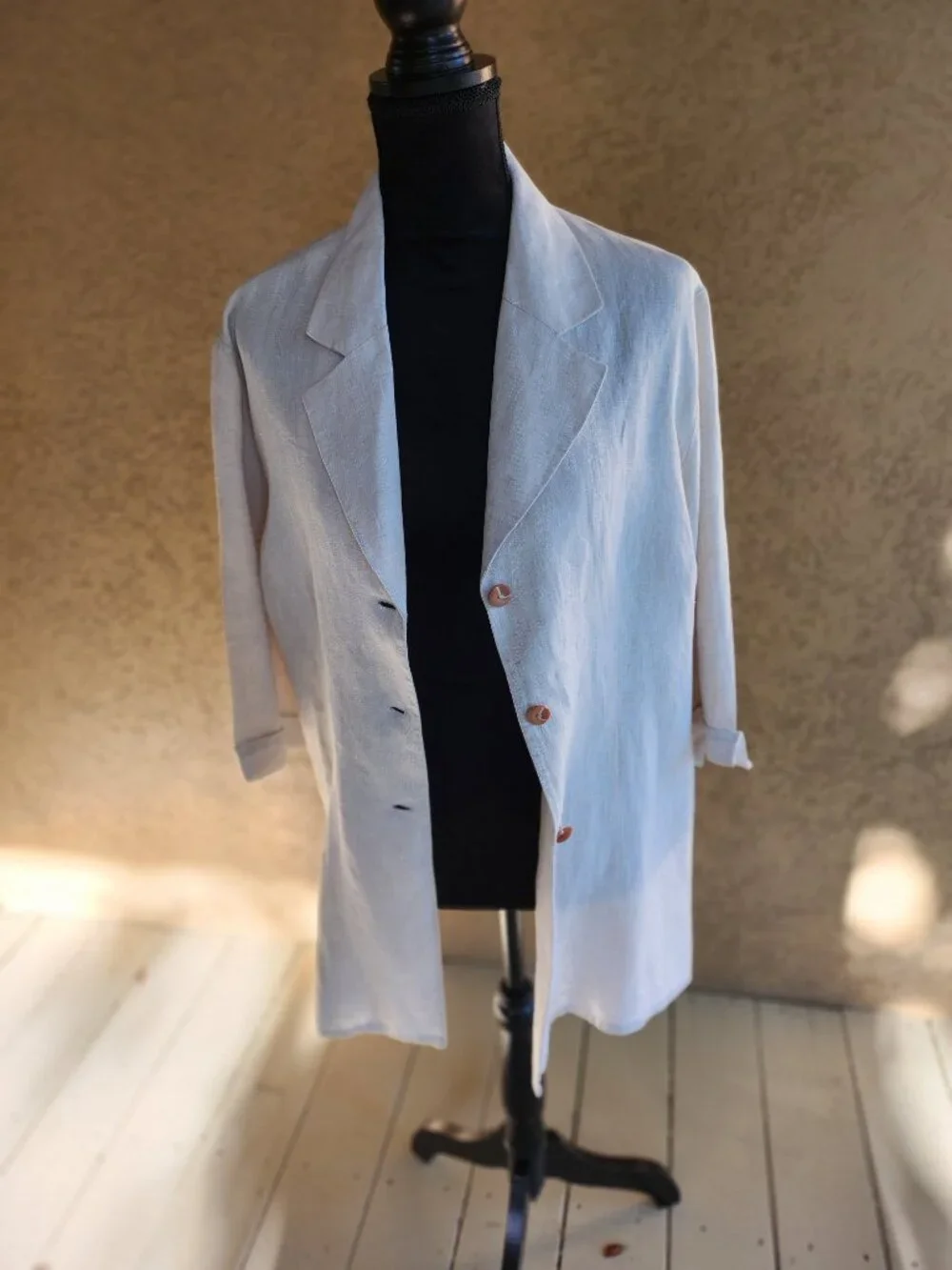 Vintage Minimalist 100% Linen Blazer Quite Luxury Coastal Grandma Neutral Beige